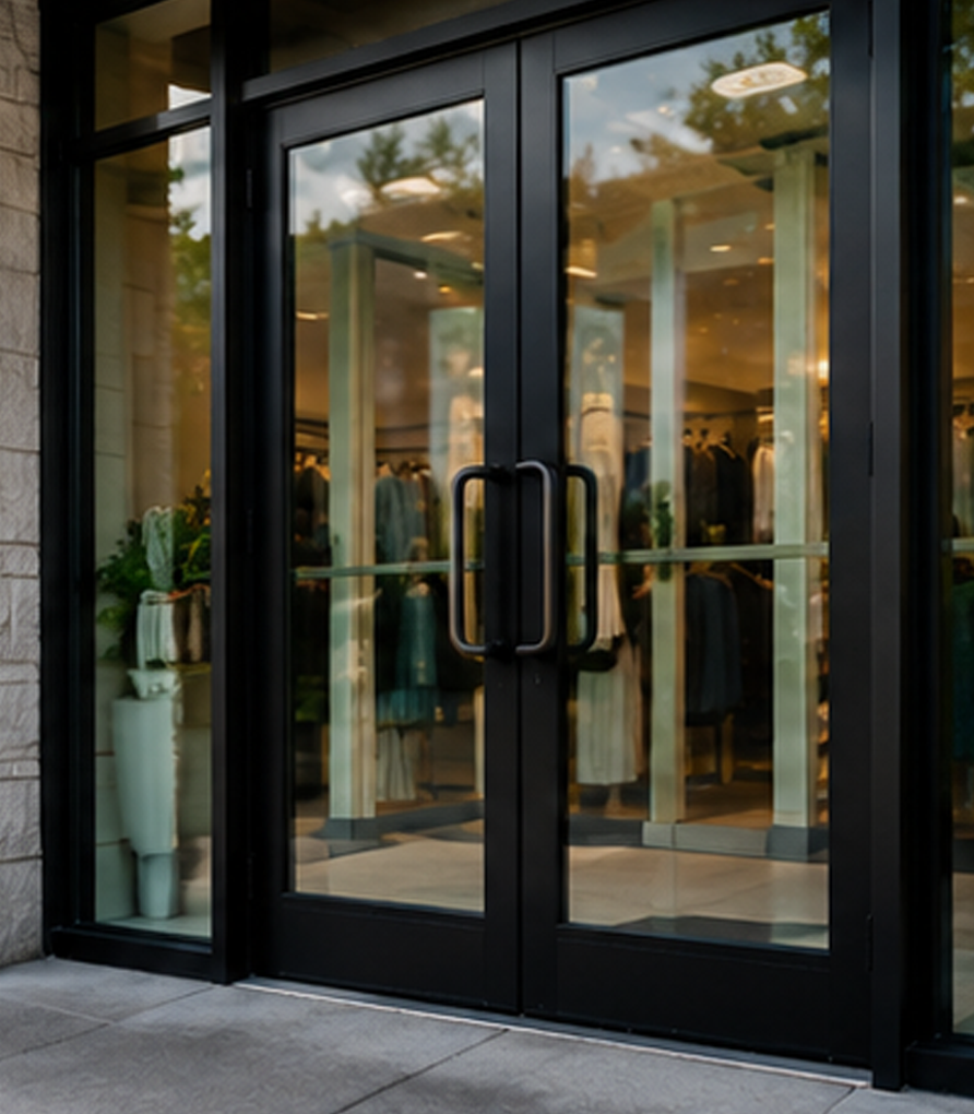 Glass door cleaning for storefronts